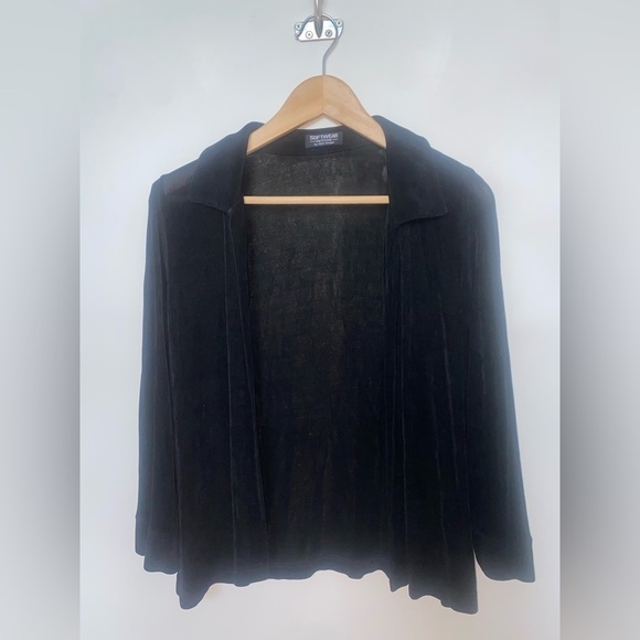 Vtg Mark Singer Softwear 90s Black Jersey Cardigan Knit Open Front Medium Petite - Picture 4 of 12